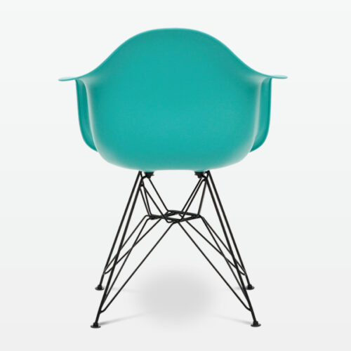 Designer Plastic Dining Armchair in Cyan & Black Metal Legs - back