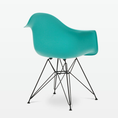 Designer Plastic Dining Armchair in Cyan & Black Metal Legs - back angle