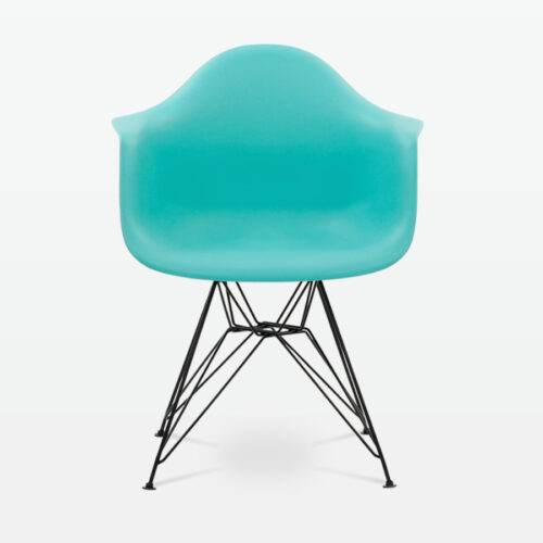 Designer Plastic Dining Armchair in Cyan & Black Metal Legs - front