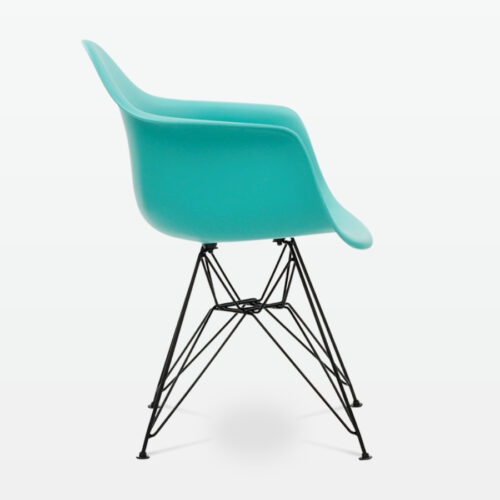 Designer Plastic Dining Armchair in Cyan & Black Metal Legs - side