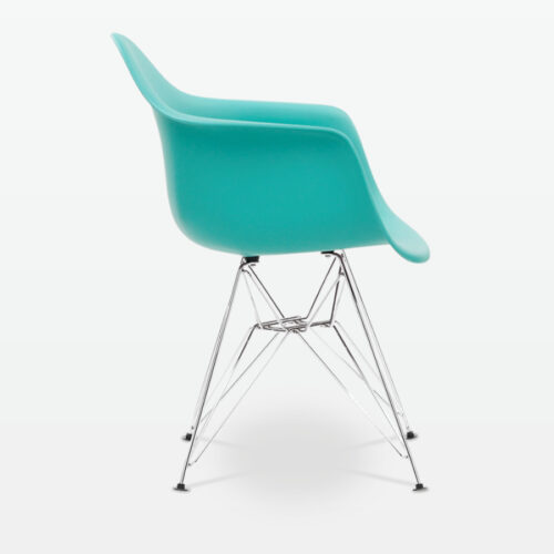 Designer Plastic Dining Armchair in Cyan & Chrome Metal Legs - side