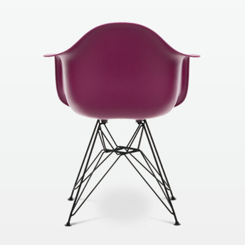 Designer Plastic Dining Armchair in Mulberry & Black Metal Legs - back