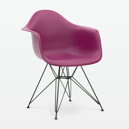 Designer Plastic Dining Armchair in Mulberry & Black Metal Legs - front angle