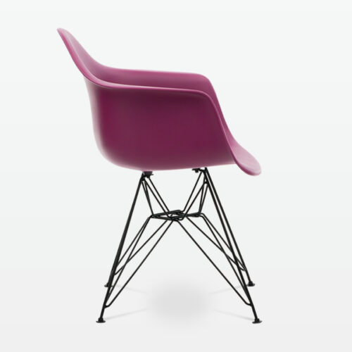 Designer Plastic Dining Armchair in Mulberry & Black Metal Legs - side