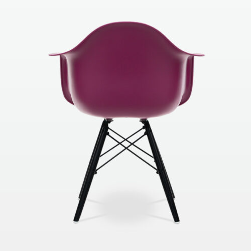 Designer Plastic Dining Armchair in Mulberry & Black Wood Legs - back