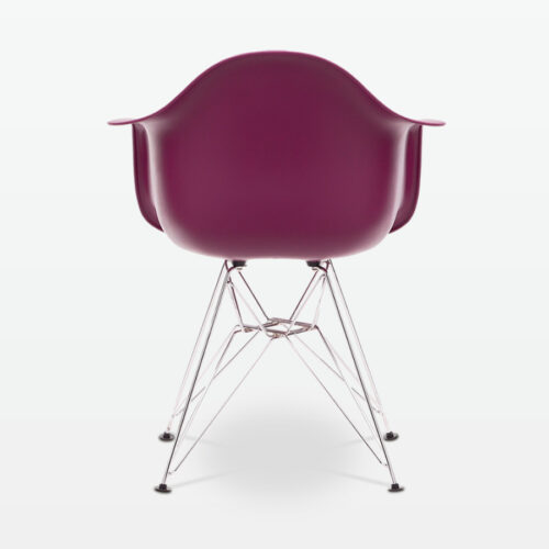 Designer Plastic Dining Armchair in Mulberry & Chrome Metal Legs - back