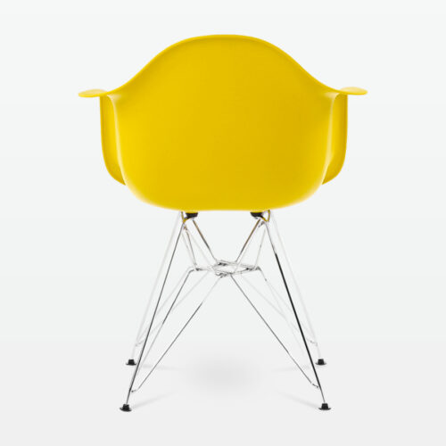 Designer Plastic Dining Armchair in Mustard & Chrome Metal Legs - back