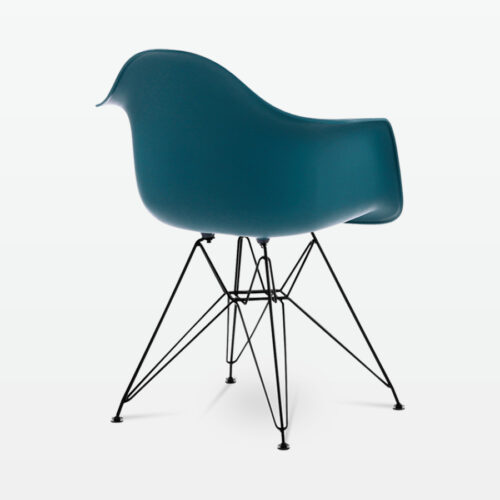 Designer Plastic Dining Armchair in Ocean & Black Metal Legs - back angle