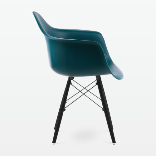 Designer Plastic Dining Armchair in Ocean & Black Wood Legs - side