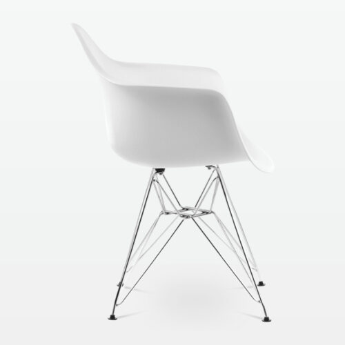 Designer Plastic Dining Armchair in White & Chrome Metal Legs - side