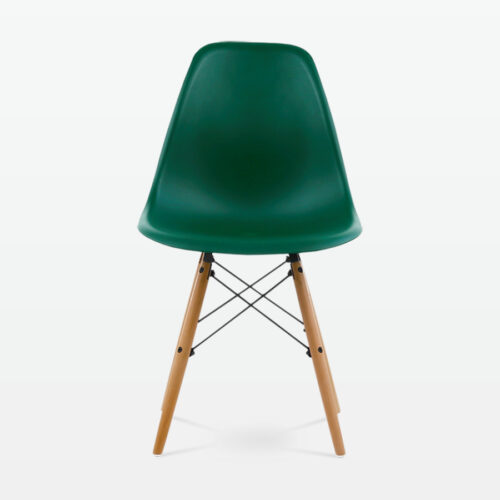 Designer Plastic Dining Side Chair in Forest Green Top & Beech Wooden Legs - front