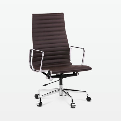 Designer Management High Back Office Chair in Dark Brown Leather - front angle