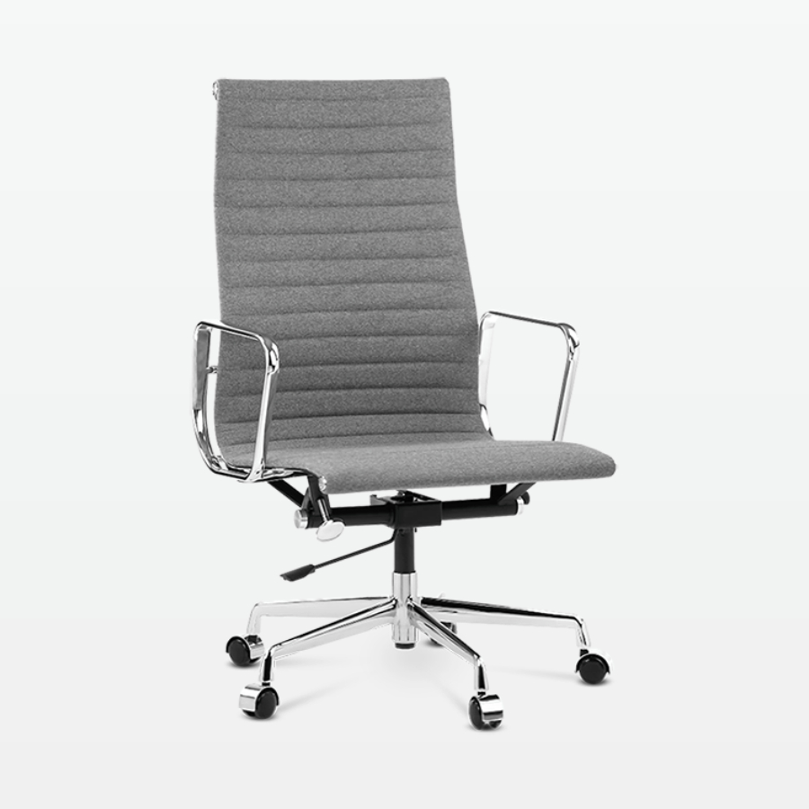 Designer Management High Back Office Chair in Mid Grey Wool - front angle