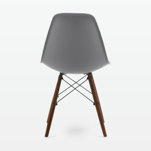 Designer Plastic Dining Side Chair in Mid Grey Top & Walnut Wooden Legs - back