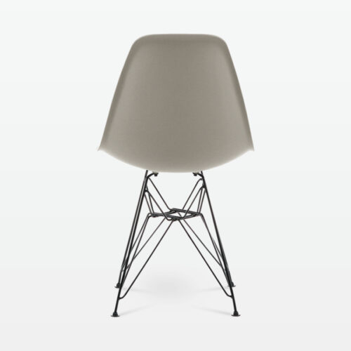 Designer Plastic Side Chair in Beige & Black Metal Legs - back