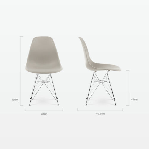 Designer Plastic Side Chair in Beige & Chrome Metal Legs - dimensions