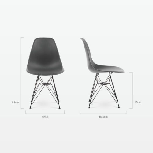 Designer Plastic Side Chair in Dark Grey & Black Metal Legs - back