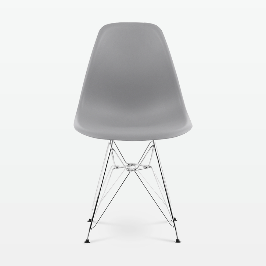 Designer Plastic Side Chair in Mid Grey & Chrome Metal Legs - front