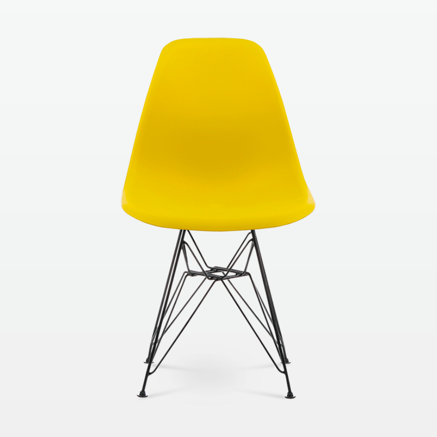 Designer Plastic Side Chair in Mustard & Black Metal Legs - front