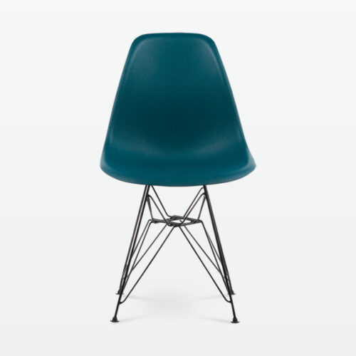 Designer Plastic Side Chair in Ocean & Black Metal Legs - front