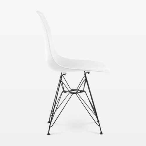 Designer Plastic Side Chair in White & Black Metal Legs - front