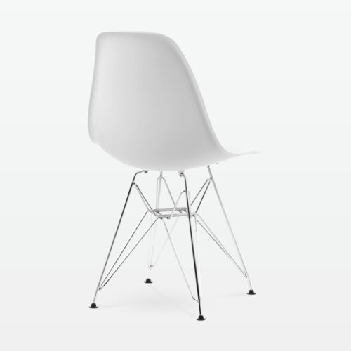 Designer Plastic Side Chair in White & Chrome Metal Legs - back angle