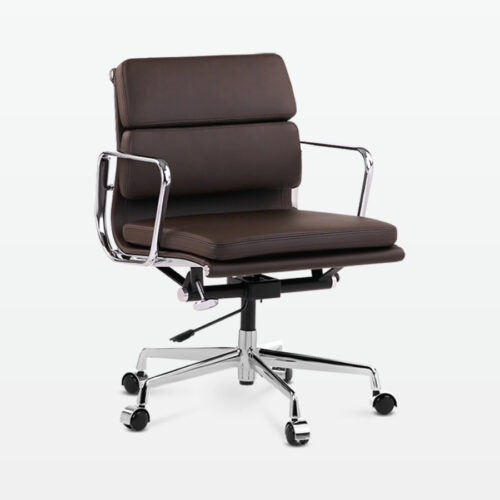 Designer Director Low Back Office Chair in Dark Brown Leather - front angle