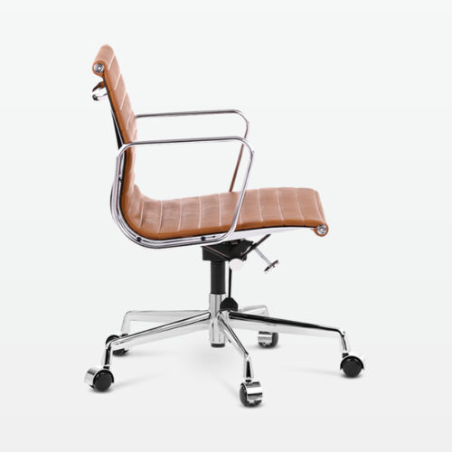 Designer Management Low Back Office Chair in Tan Brown Leather - side