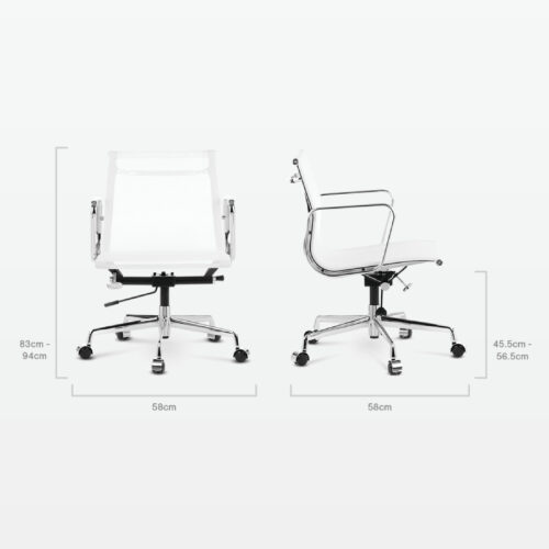 Designer Management Low Back Office Chair in White Mesh - dimensions