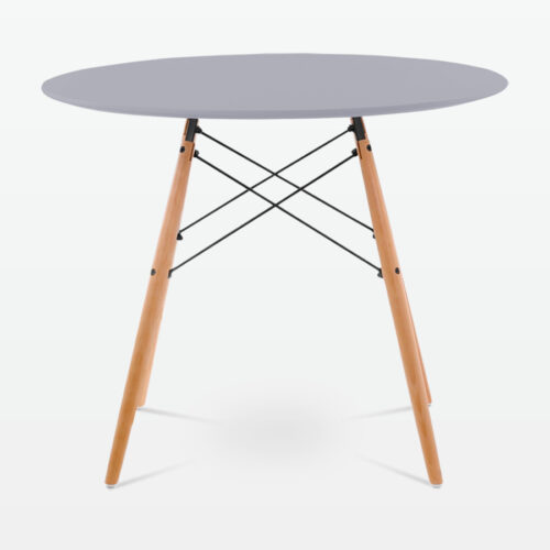 Mid-Century Designer 90cm Dining Table in Grey Plastic, Metal & Beech Wooden Legs - front