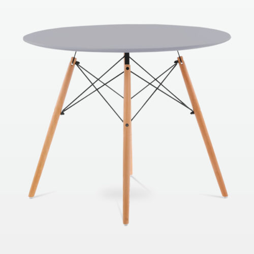 Mid-Century Designer 90cm Dining Table in Grey Plastic, Metal & Beech Wooden Legs - side