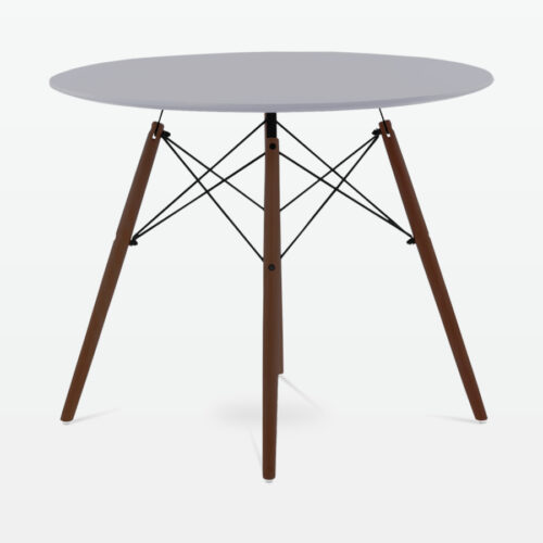 Mid-Century Designer 90cm Dining Table in Grey Plastic, Metal & Walnut Wooden Legs - side